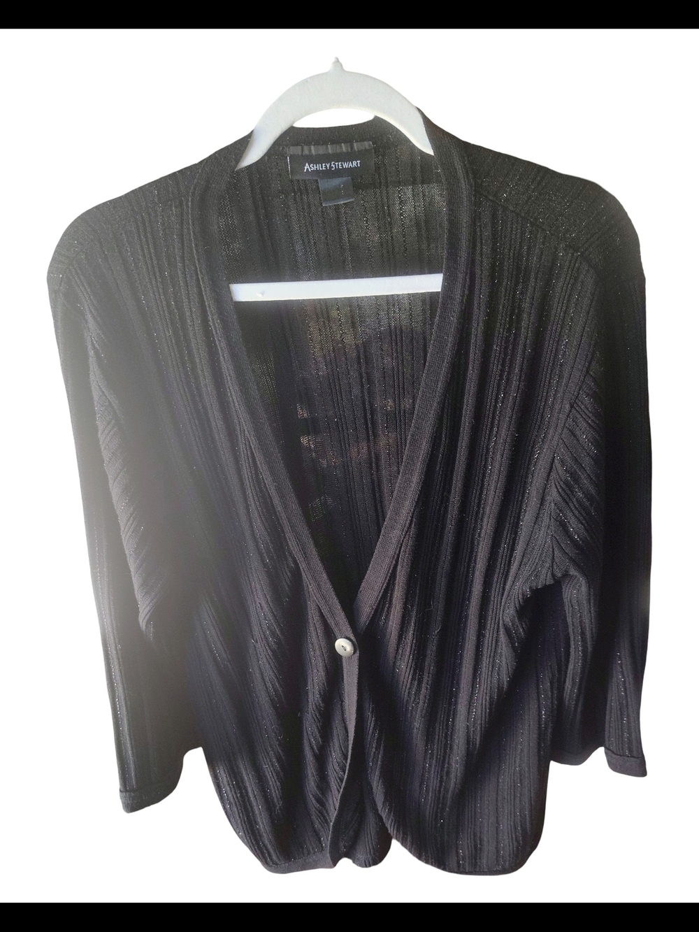 Ashley Stewart Black Ribbed Single-Button Cardigan